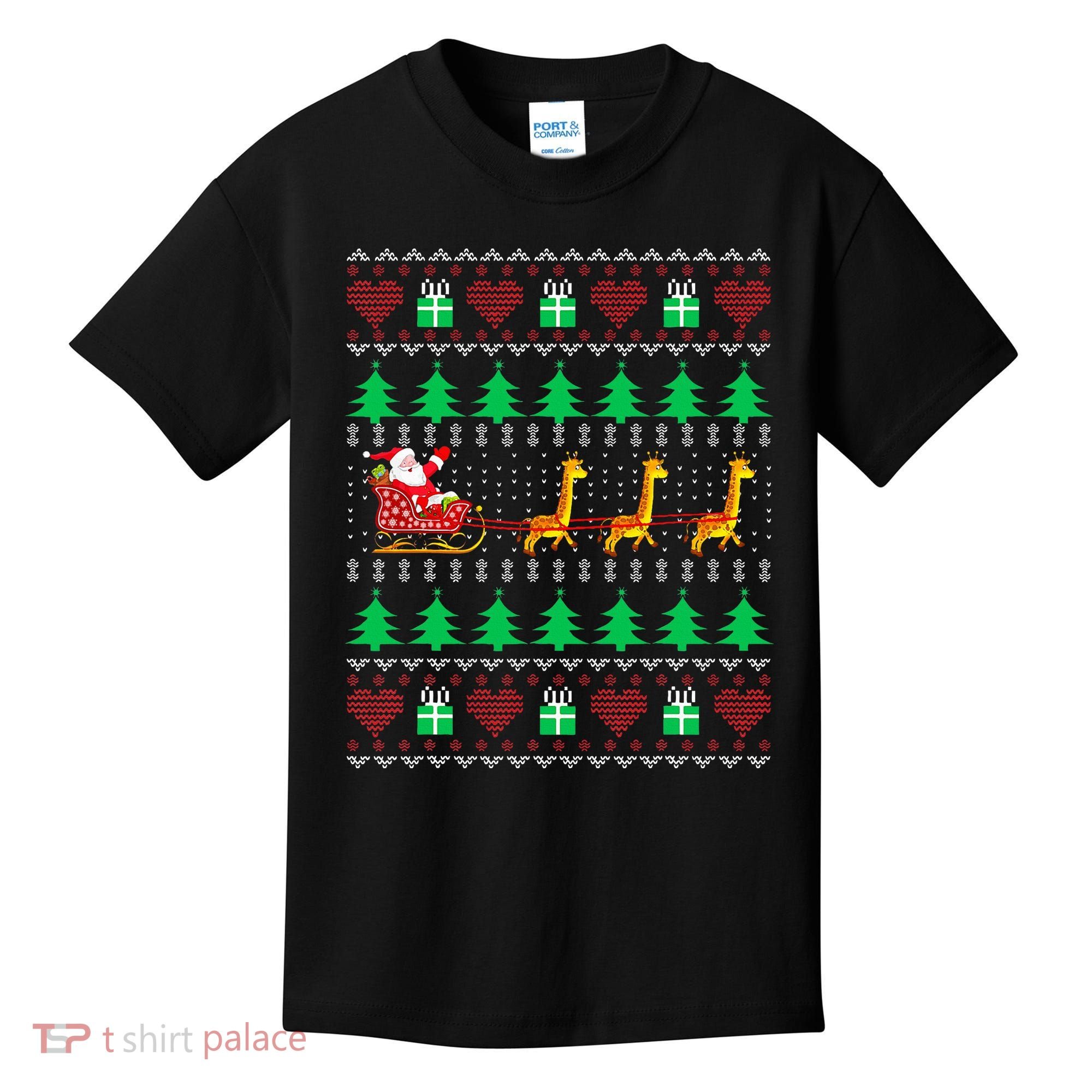 Giraffe Christmas Light Ugly Sweater Giraffe Lover Xmas Gift Kids T-Shirt