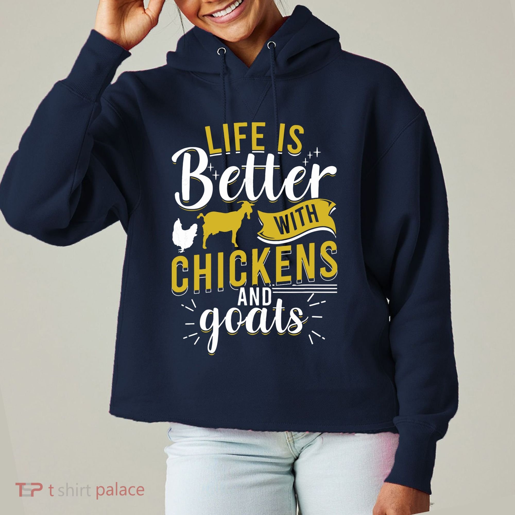Goats Chickens Life Is Better Funny Farmer Humor Ranch Ladies Heavyweight Boxy Pullover Hoodie