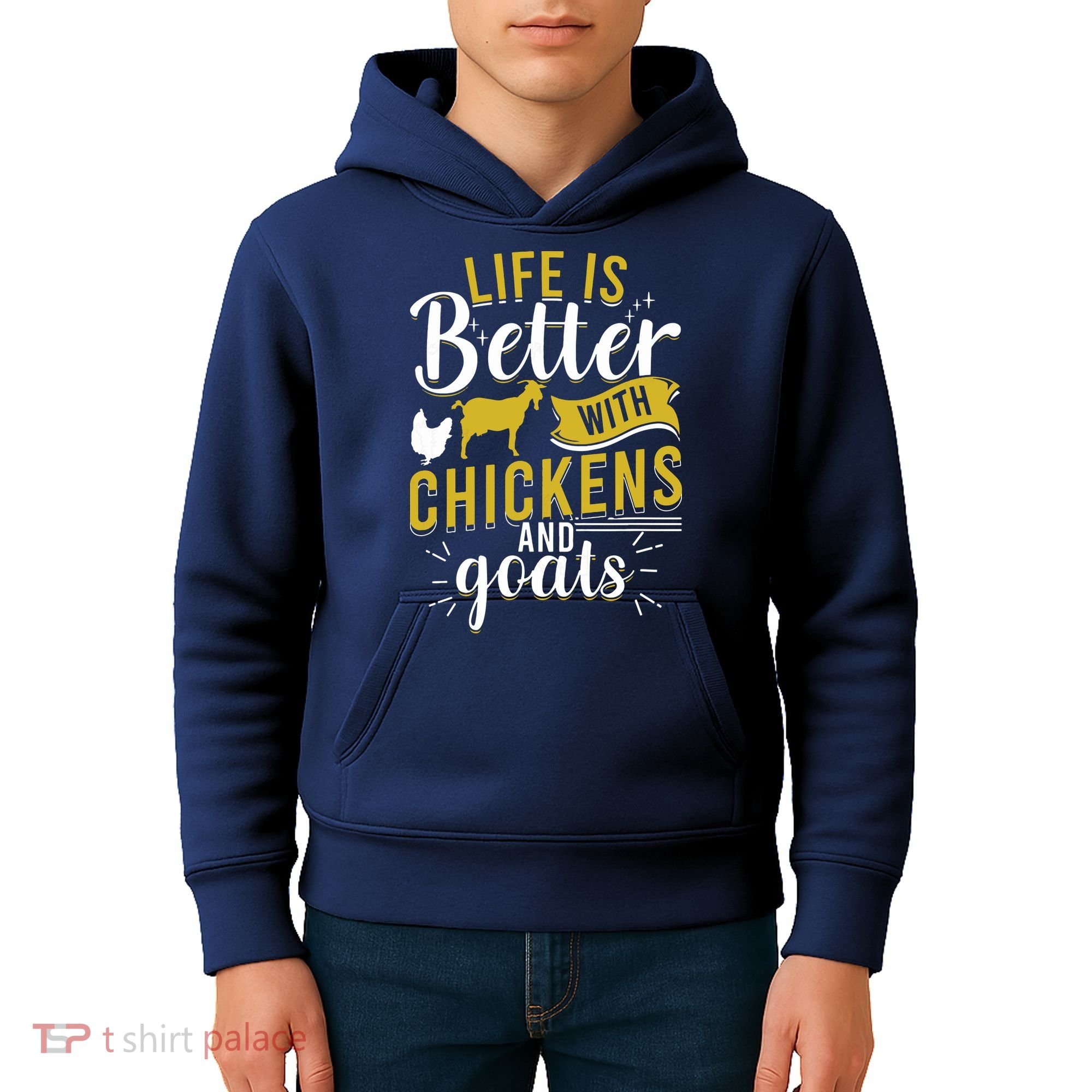 Goats Chickens Life Is Better Funny Farmer Humor Ranch Kids Hoodie