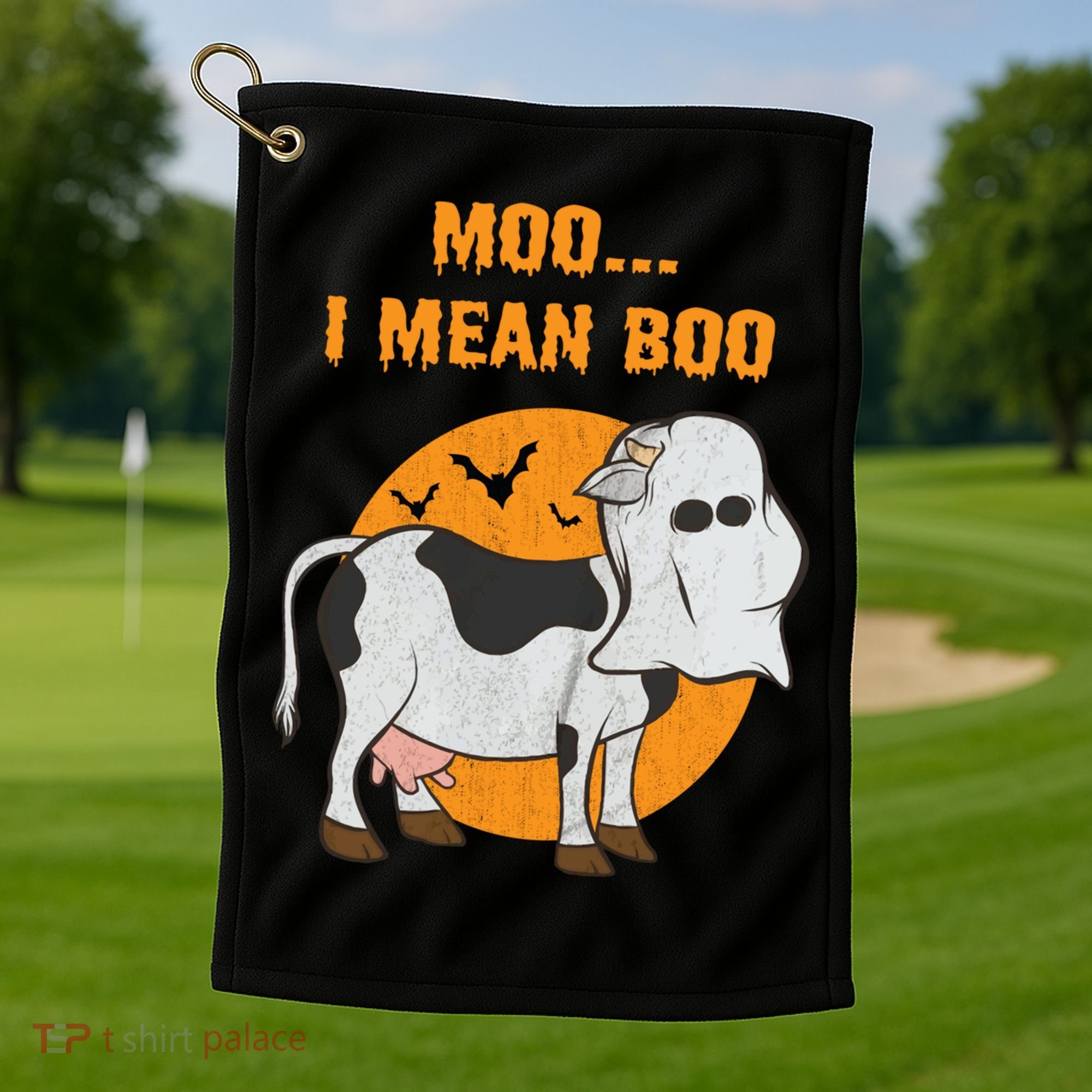 Ghost Cow Moo I Mean Boo Gift Golf Towel