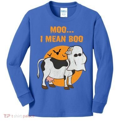 Ghost Cow Moo I Mean Boo Gift Kids Long Sleeve Shirt