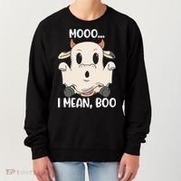 Ghost Cow Moo I Mean Boo Costume Halloween Gift Women's Sweatshirt thumb 0