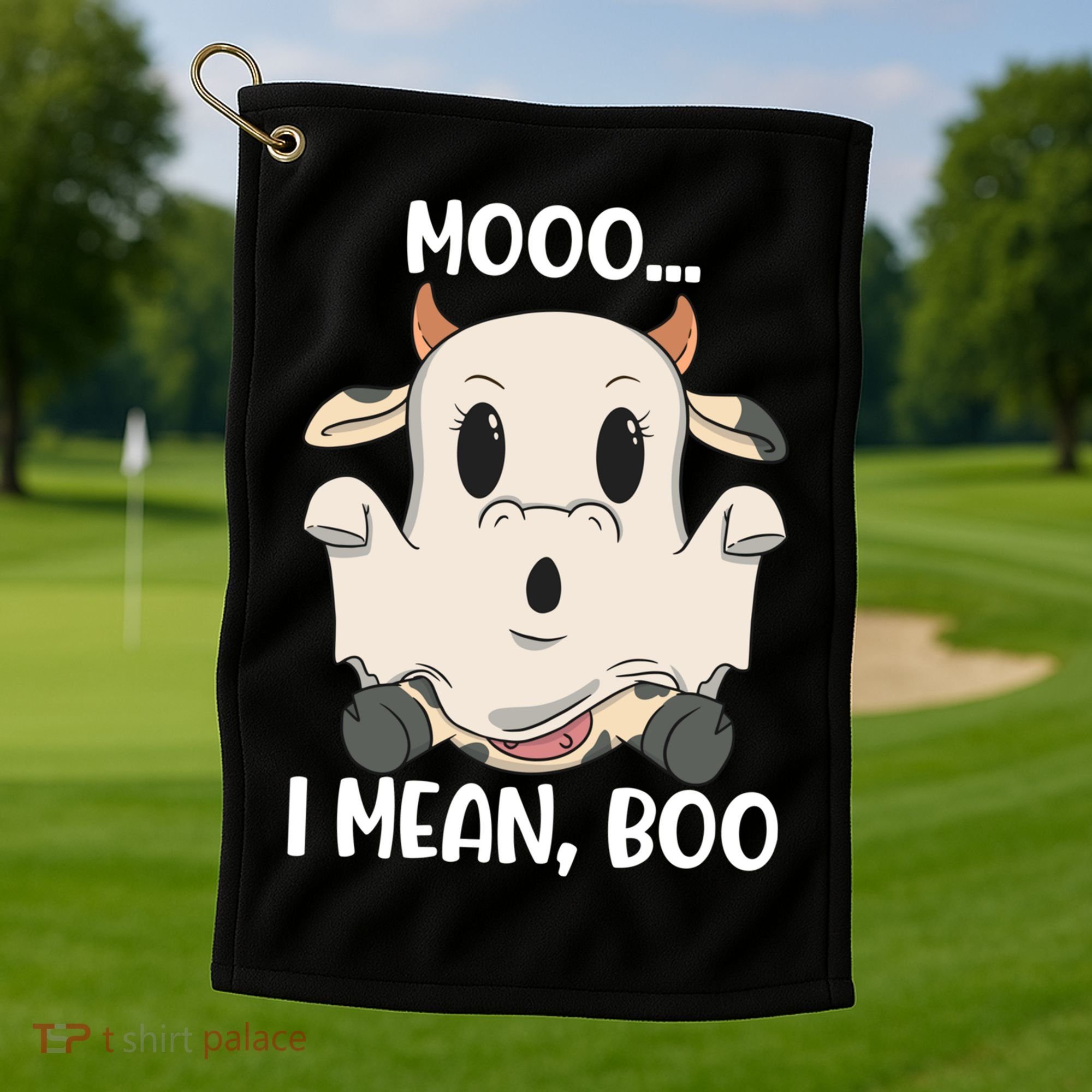 Ghost Cow Moo I Mean Boo Costume Halloween Gift Golf Towel