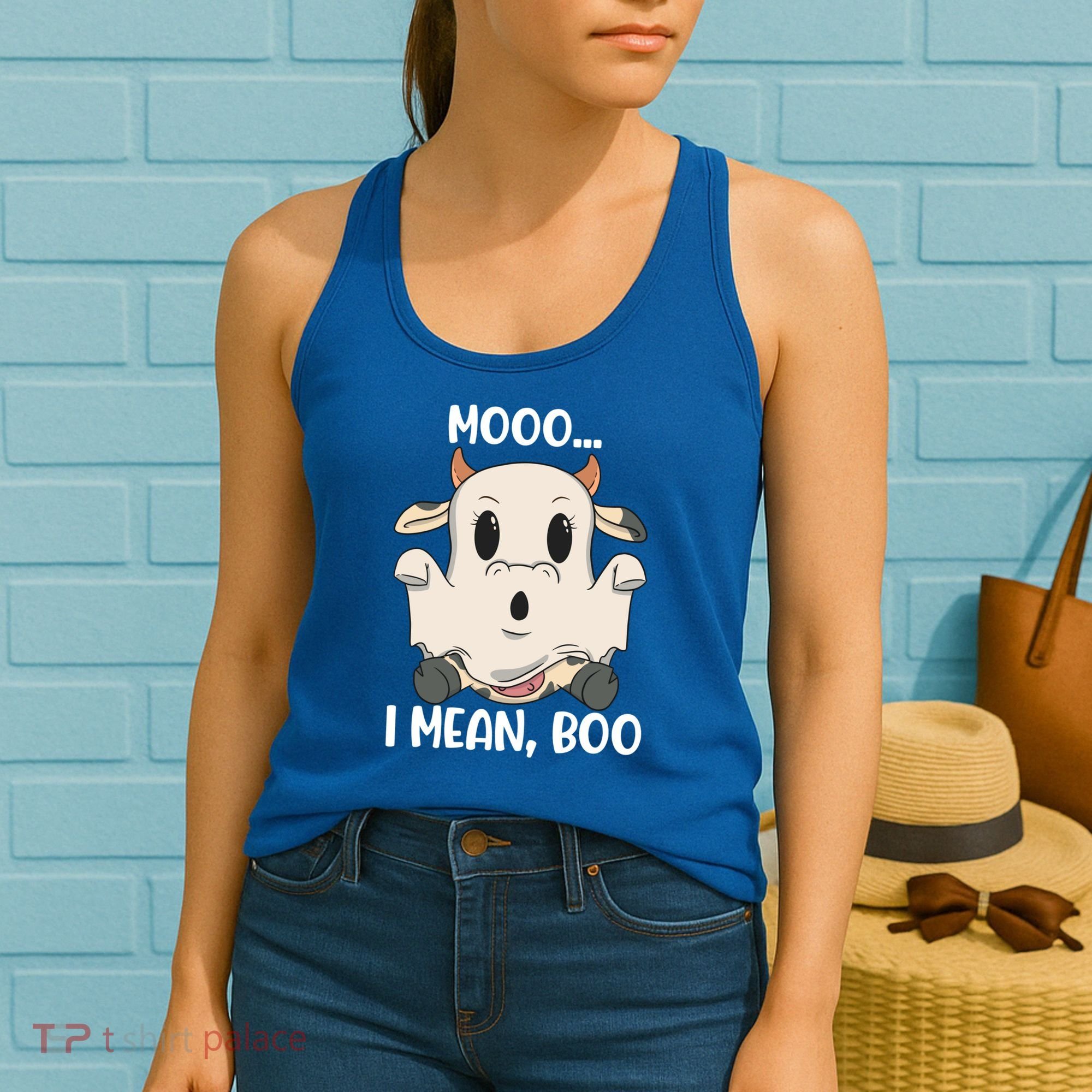 Ghost Cow Moo I Mean Boo Costume Halloween Gift Women's Tank Top