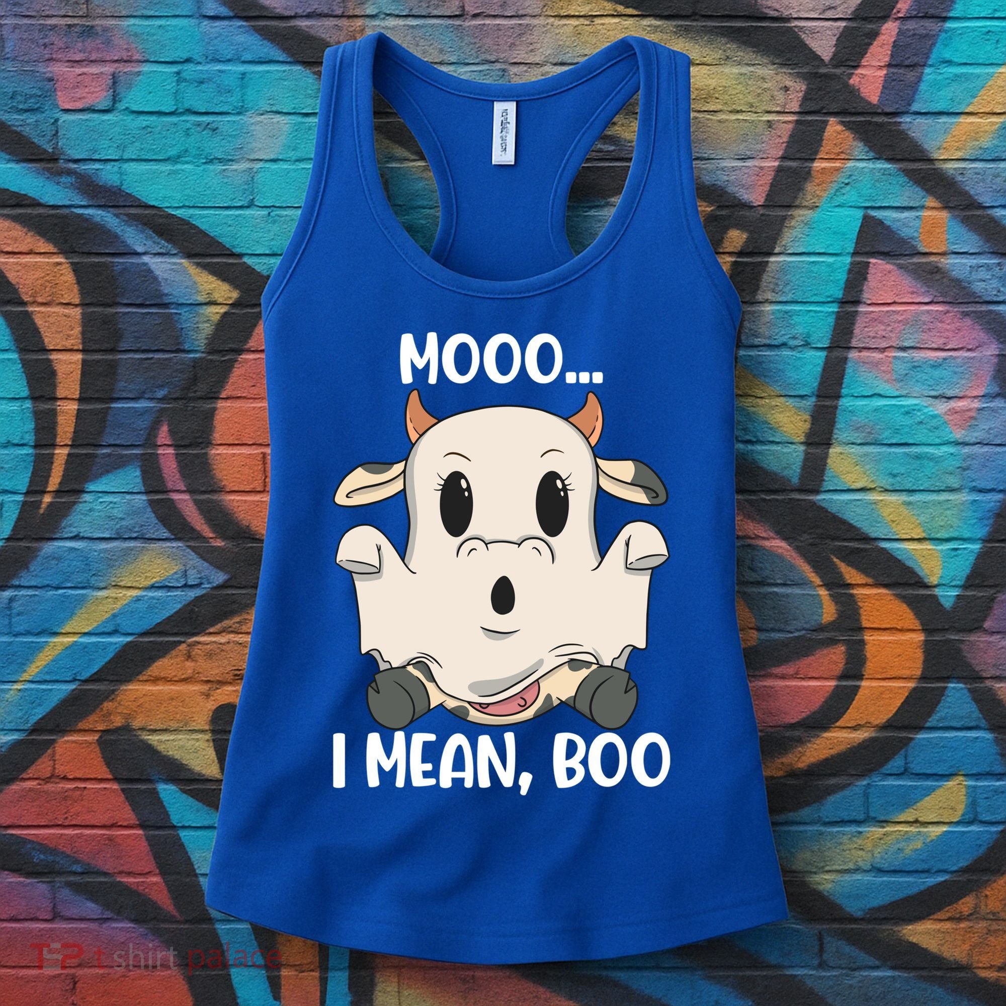 Ghost Cow Moo I Mean Boo Costume Halloween Gift Women's Tank Top