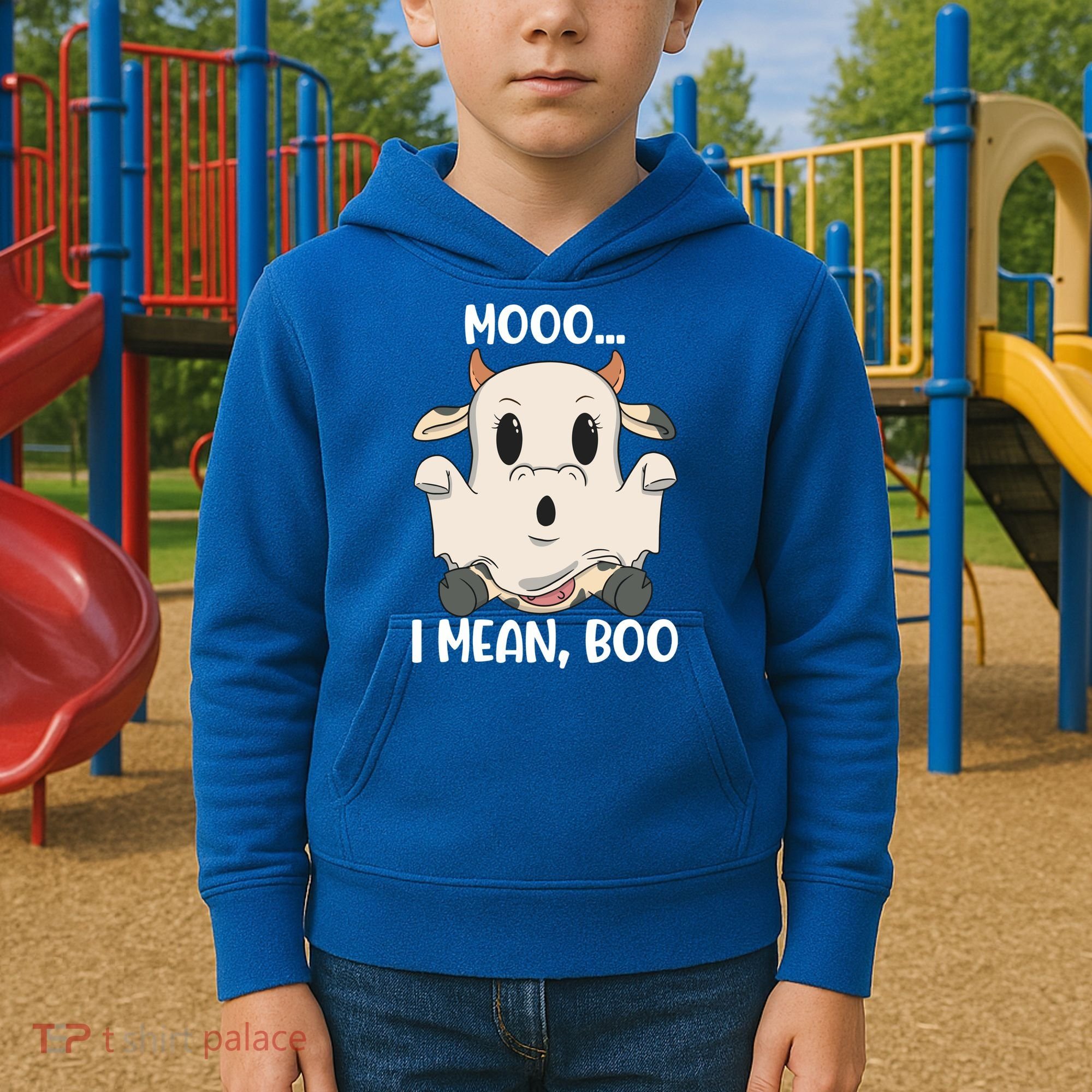 Ghost Cow Moo I Mean Boo Costume Halloween Gift Kids Hoodie