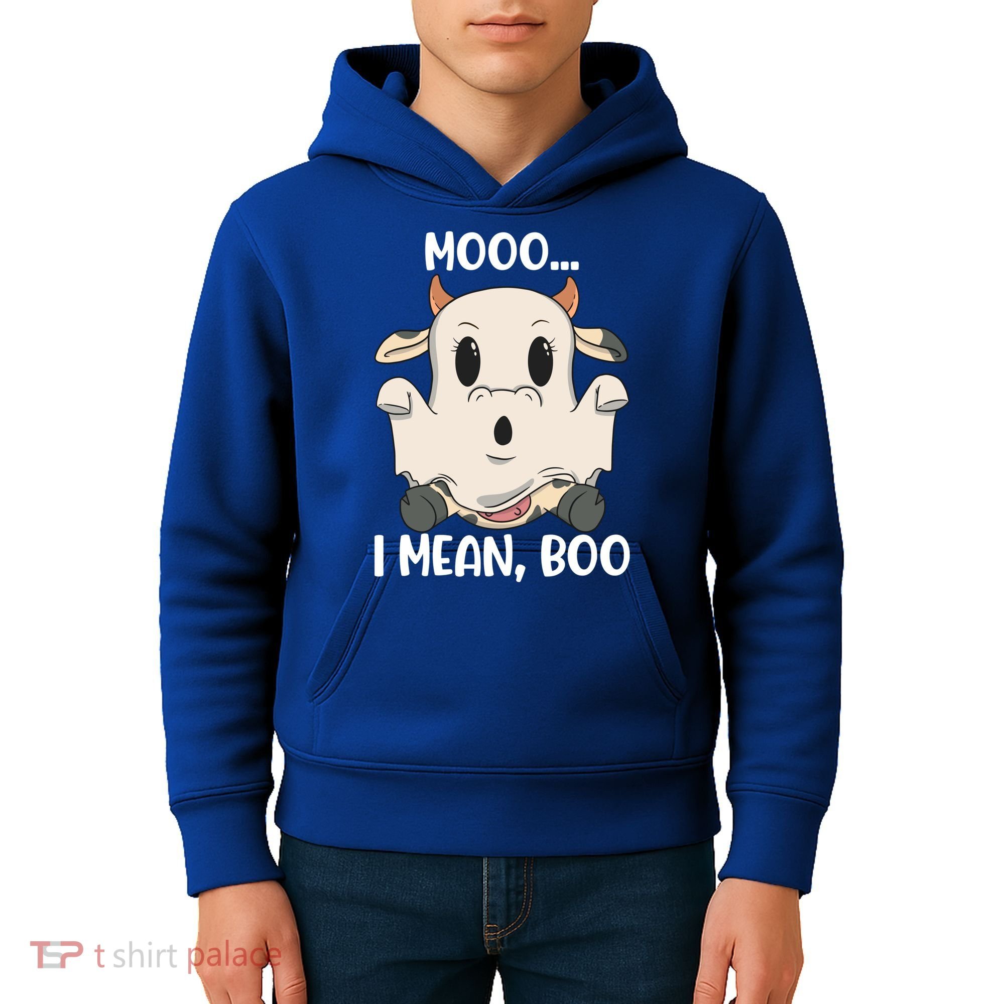 Ghost Cow Moo I Mean Boo Costume Halloween Gift Kids Hoodie