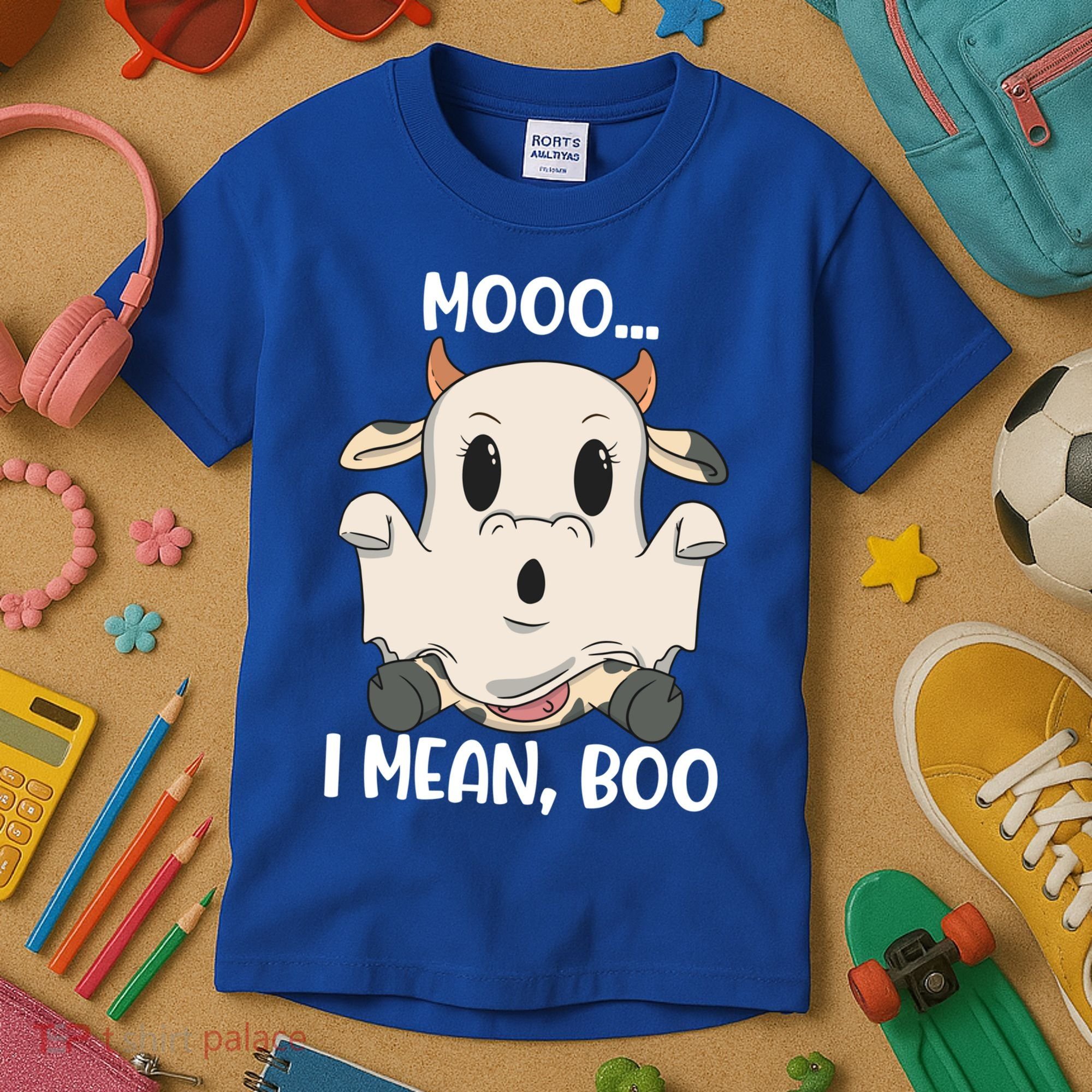 Ghost Cow Moo I Mean Boo Costume Halloween Gift Kids T-Shirt