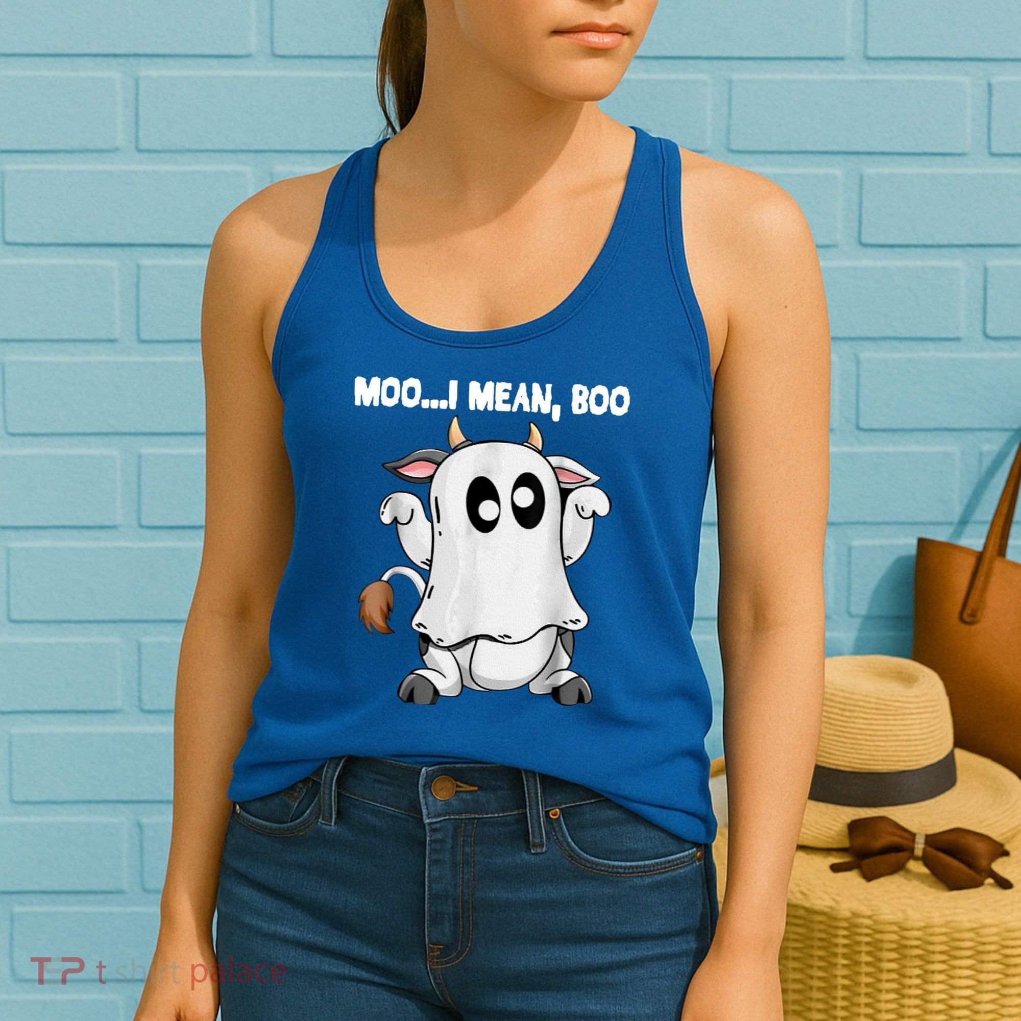 Ghost Cow Moo I Mean Boo Funny Halloween Cow Boo Meaningful Gift Women's Tank Top