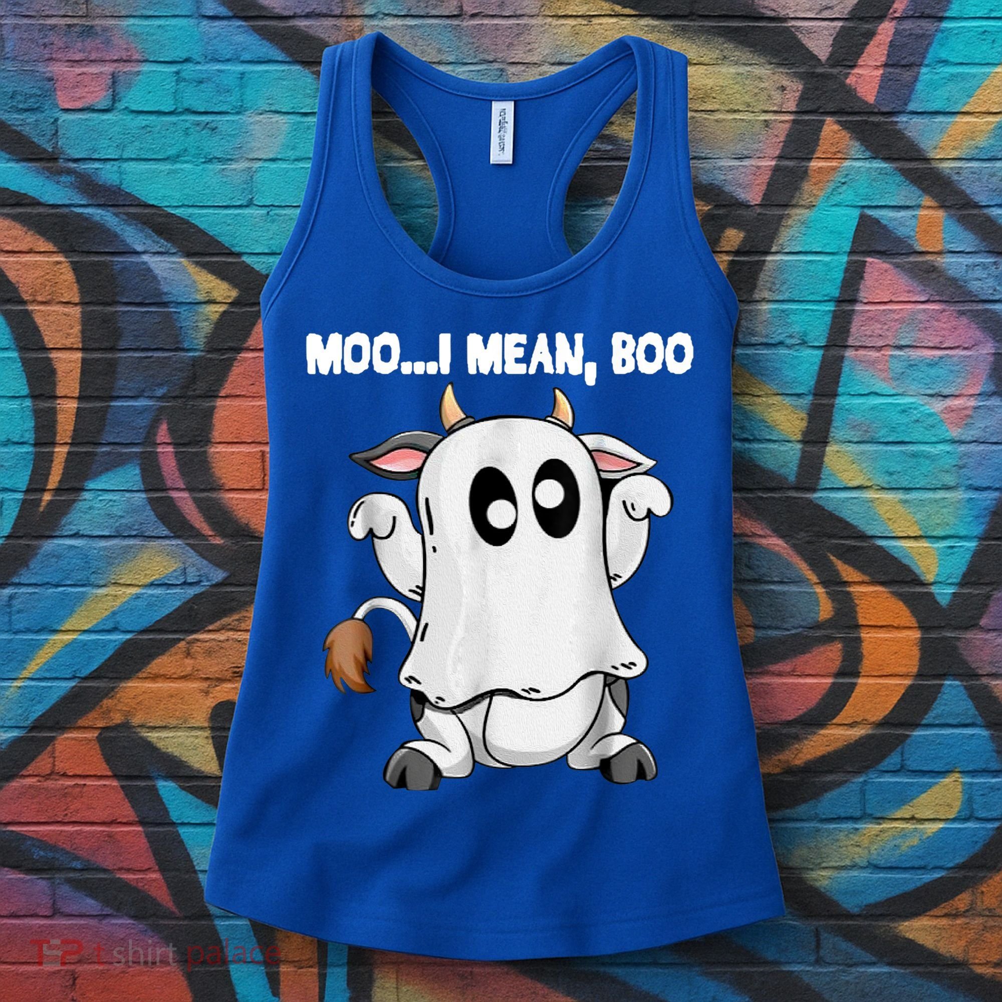Ghost Cow Moo I Mean Boo Funny Halloween Cow Boo Meaningful Gift Women's Tank Top