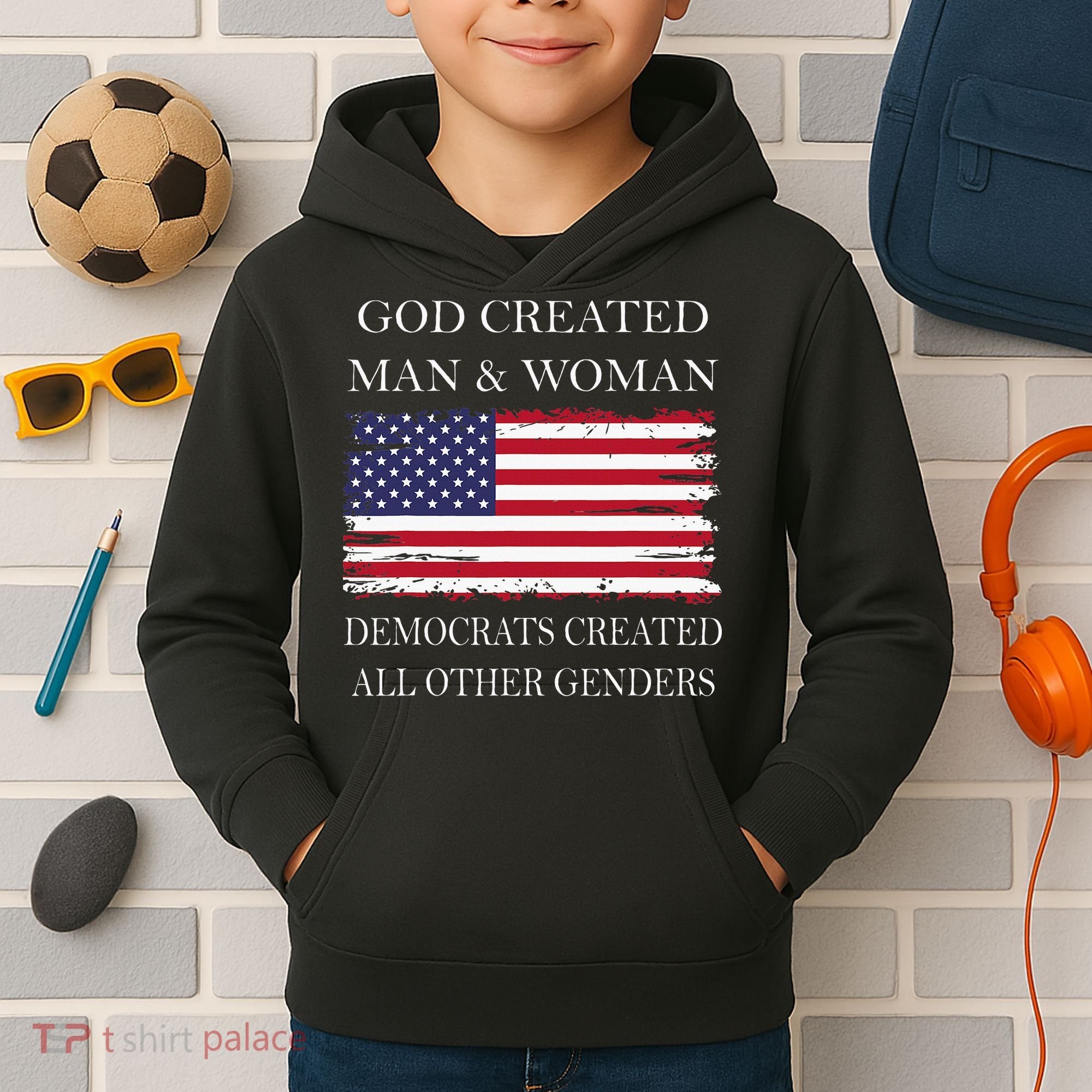 God Created Man & Woman Democrats Created All Other Genders Kids Hoodie