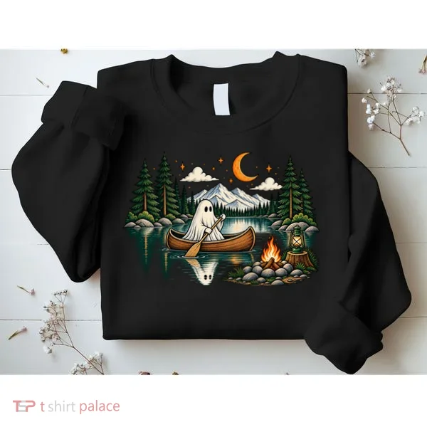 Ghost Canoeing Moonlight Camping Halloween Adventure Sweatshirt