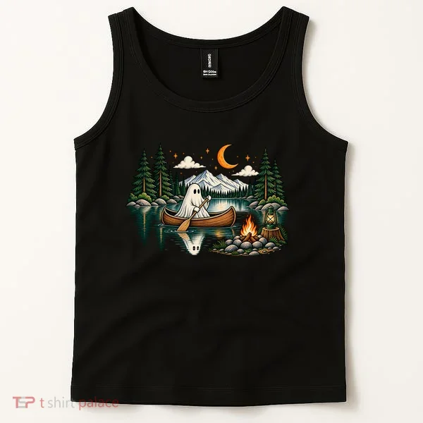 Ghost Canoeing Moonlight Camping Halloween Adventure Tank Top