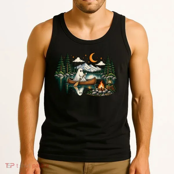 Ghost Canoeing Moonlight Camping Halloween Adventure Tank Top