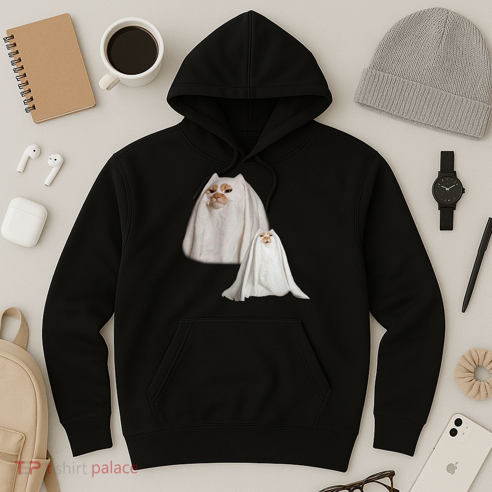 Ghost Cat Meme Funny Halloween Hoodie