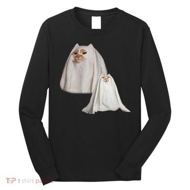Ghost Cat Meme Funny Halloween Long Sleeve Shirt