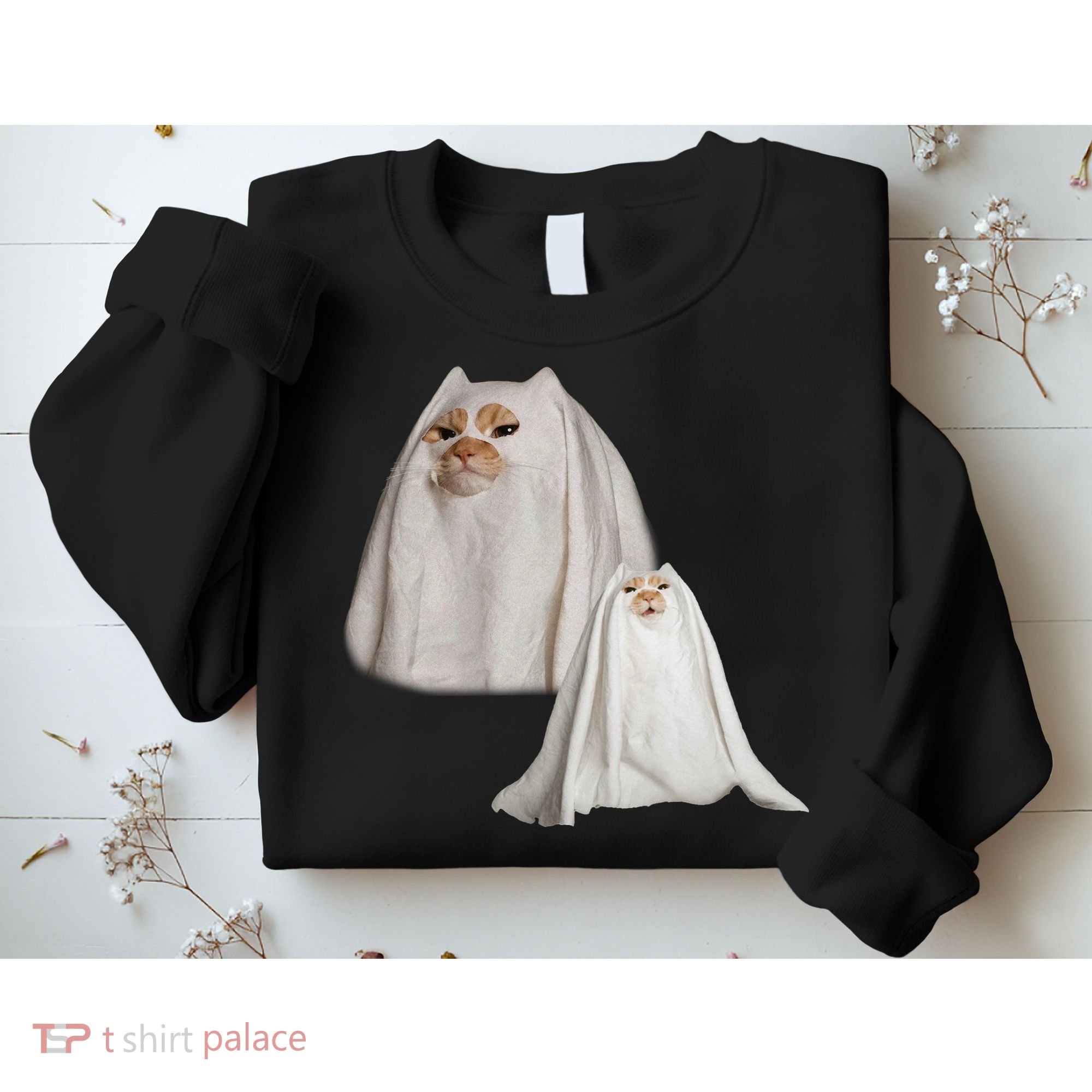 Ghost Cat Meme Funny Halloween Sweatshirt
