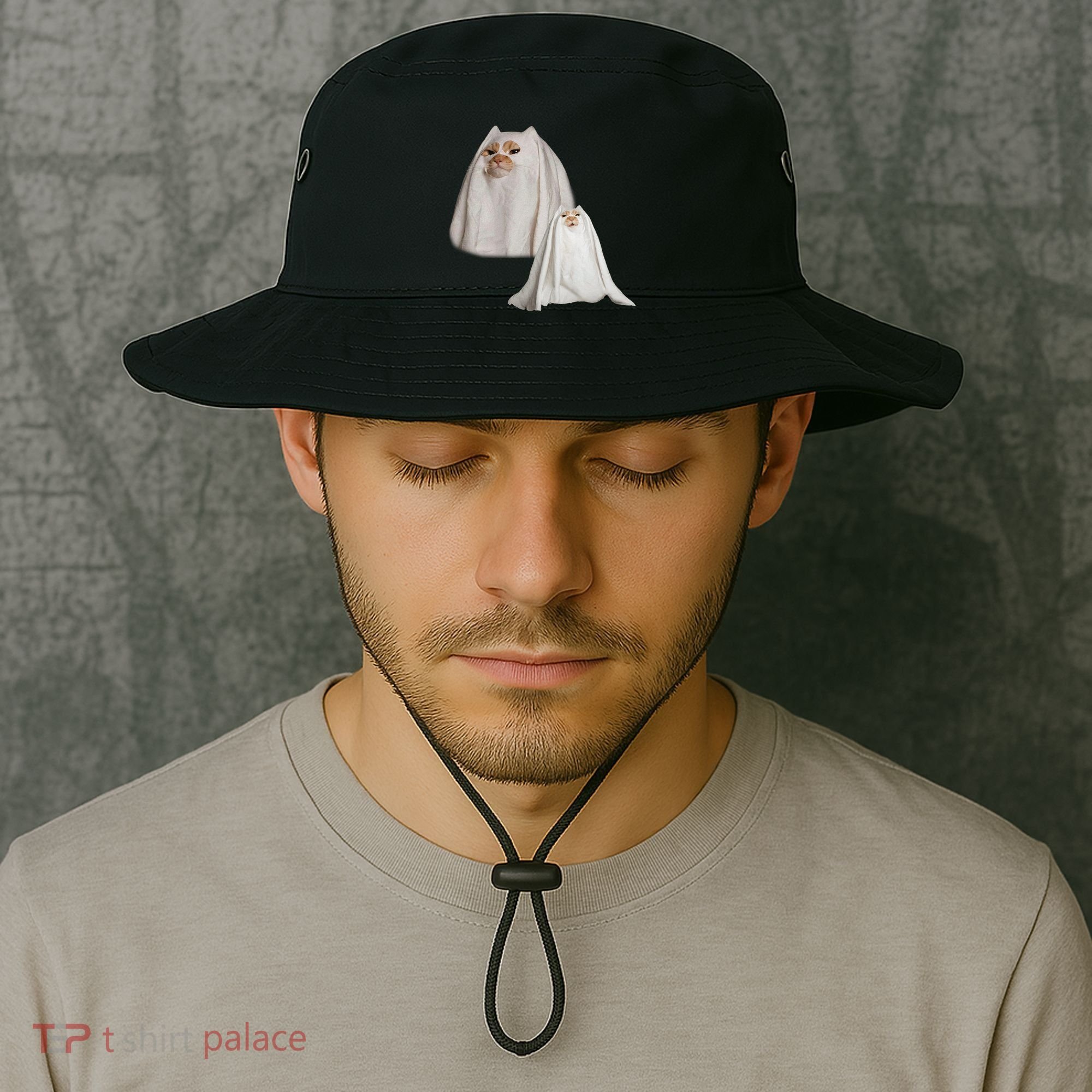 Ghost Cat Meme Funny Halloween Bucket Hat