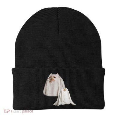 Ghost Cat Meme Funny Halloween Beanie