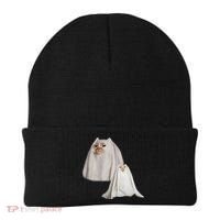 Ghost Cat Meme Funny Halloween Beanie thumb 0