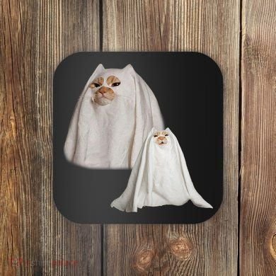 Ghost Cat Meme Funny Halloween Coaster