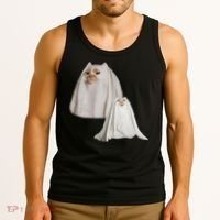 Ghost Cat Meme Funny Halloween Tank Top thumb 3