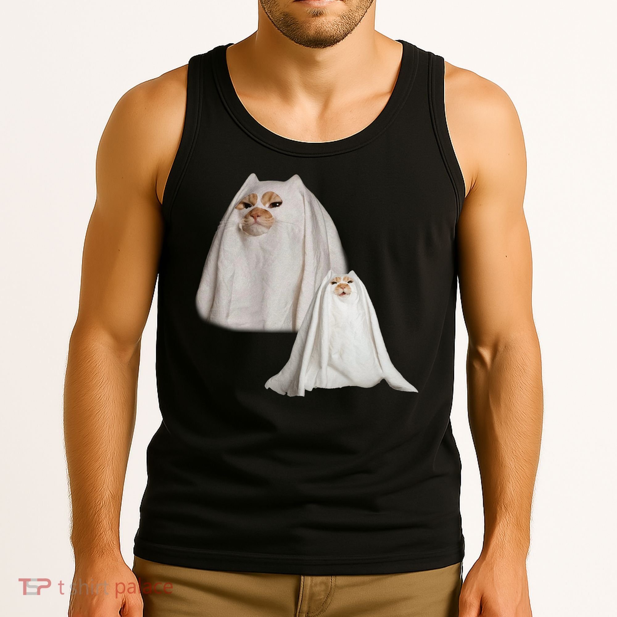 Ghost Cat Meme Funny Halloween Tank Top