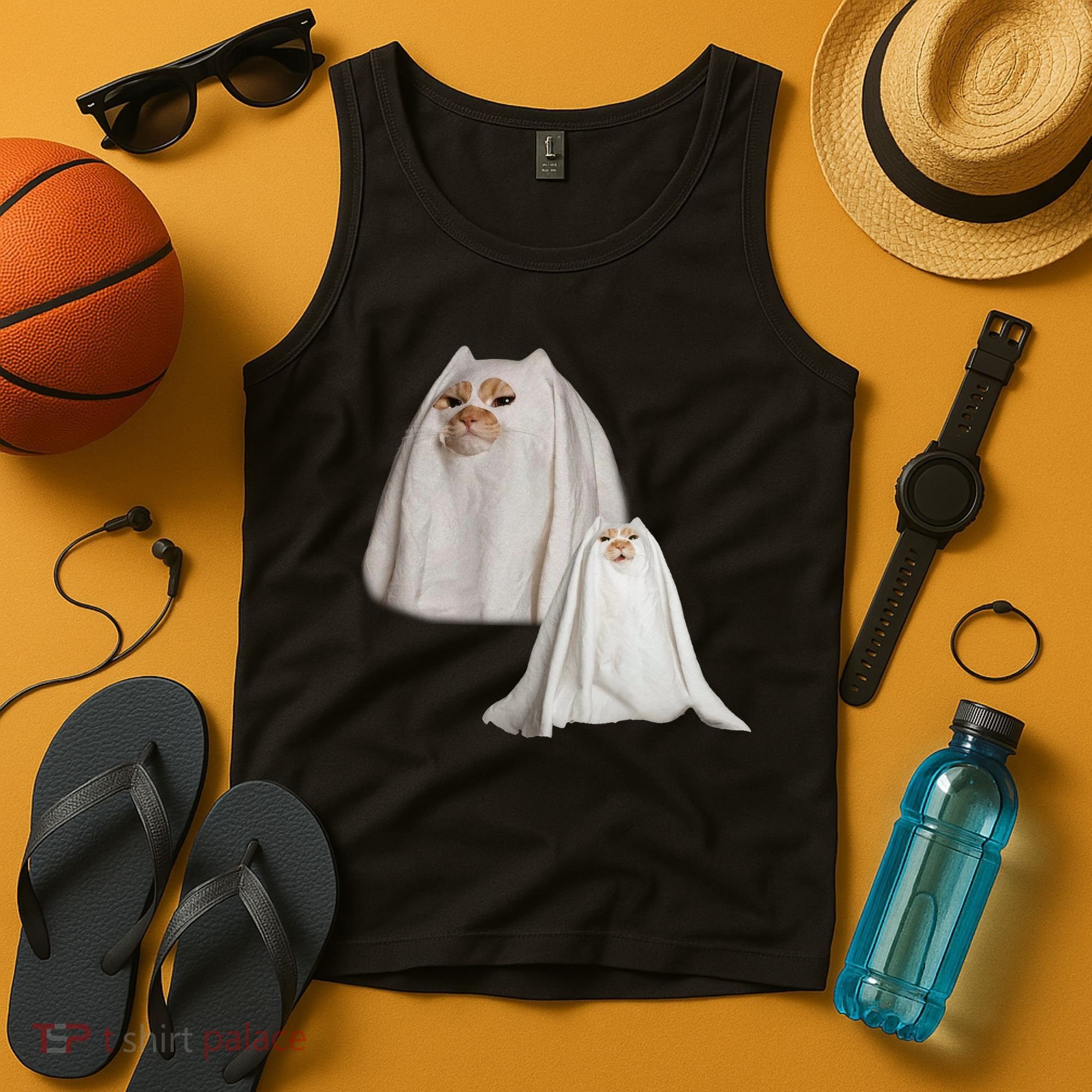 Ghost Cat Meme Funny Halloween Tank Top