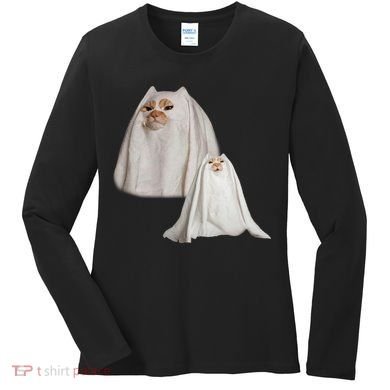Ghost Cat Meme Funny Halloween Women's Long Sleeve Shirt