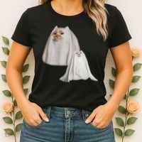 Ghost Cat Meme Funny Halloween Women's T-Shirt thumb 2