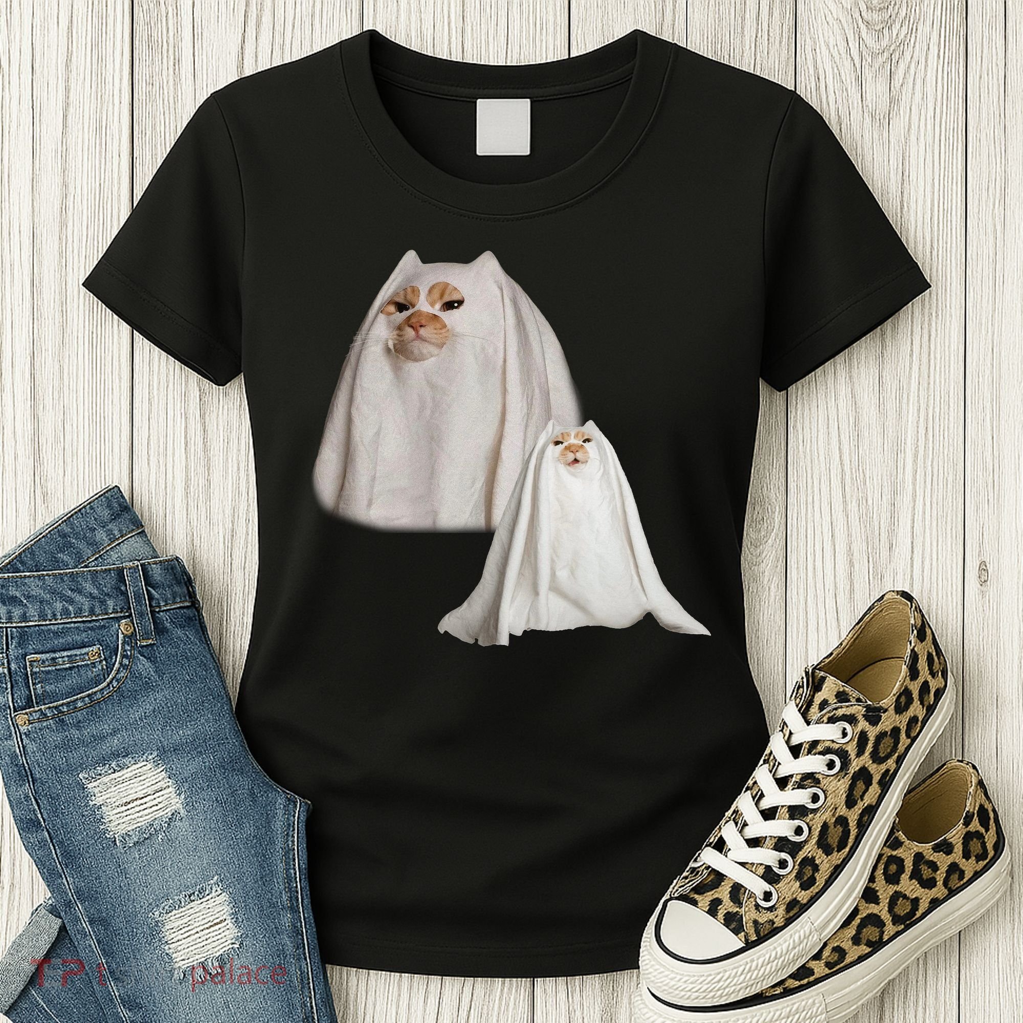 Ghost Cat Meme Funny Halloween Women's T-Shirt