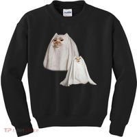 Ghost Cat Meme Funny Halloween Kids Sweatshirt thumb 0