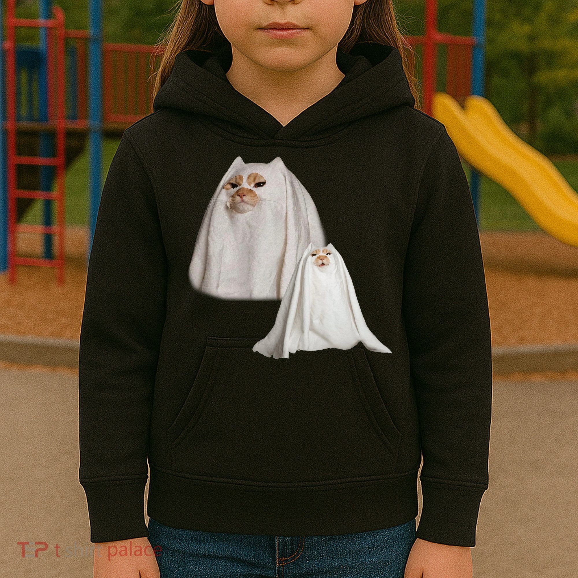 Ghost Cat Meme Funny Halloween Kids Hoodie