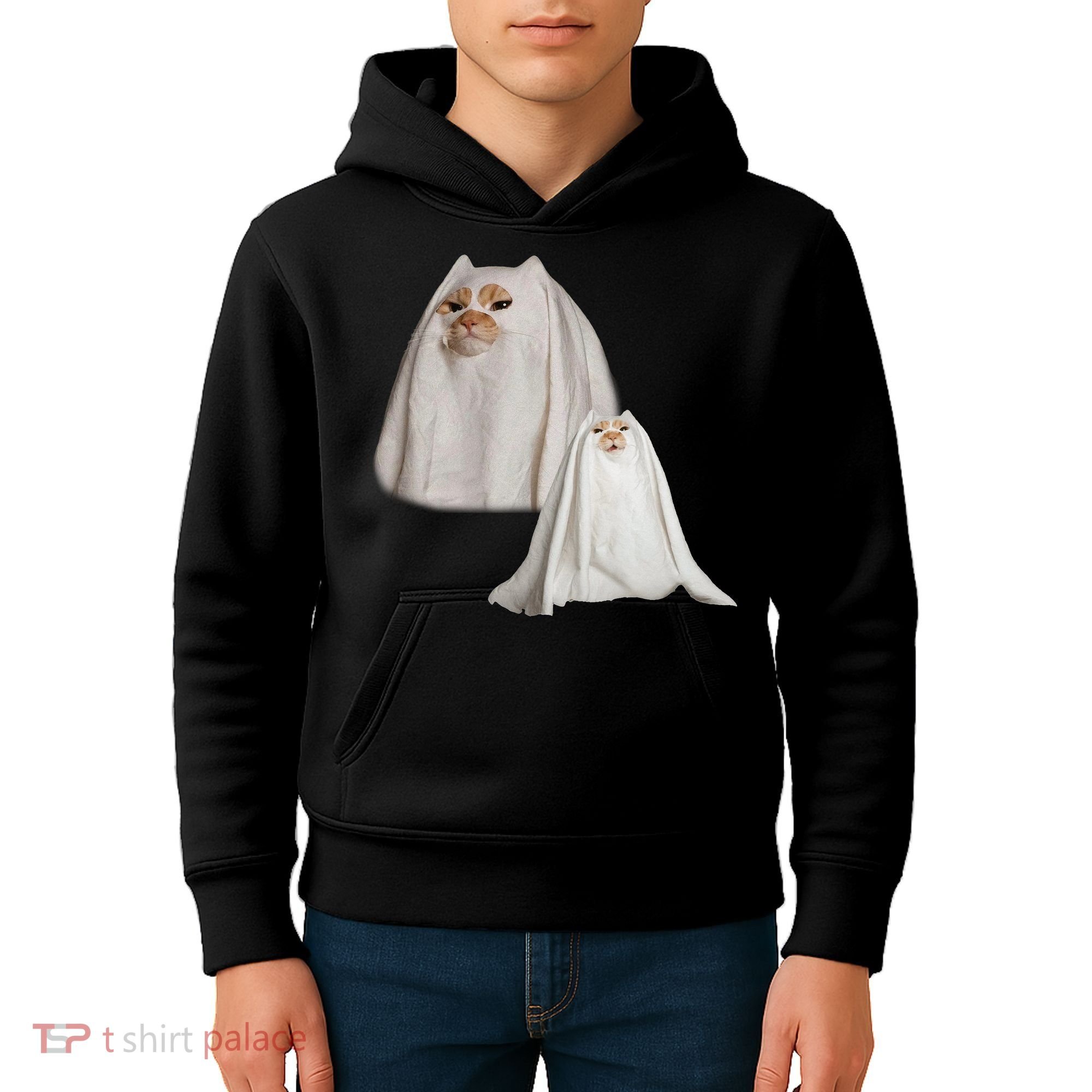 Ghost Cat Meme Funny Halloween Kids Hoodie