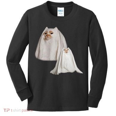 Ghost Cat Meme Funny Halloween Kids Long Sleeve Shirt