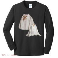 Ghost Cat Meme Funny Halloween Kids Long Sleeve Shirt thumb 0