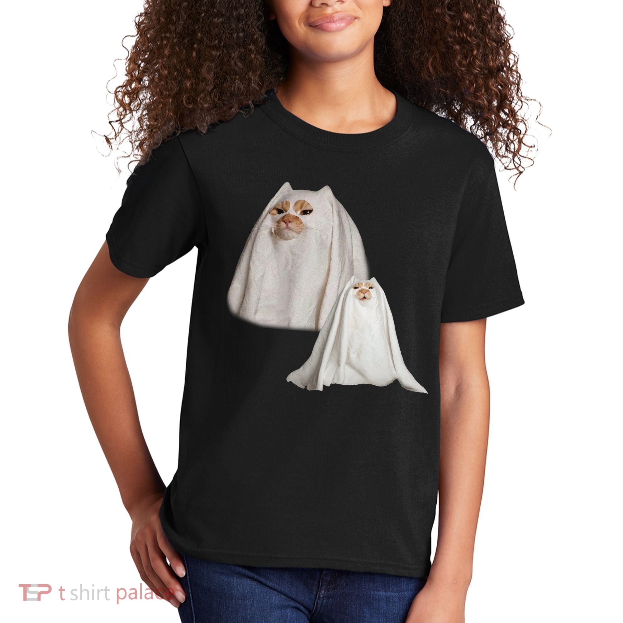 Ghost Cat Meme Funny Halloween Kids T-Shirt