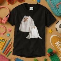 Ghost Cat Meme Funny Halloween Kids T-Shirt thumb 3