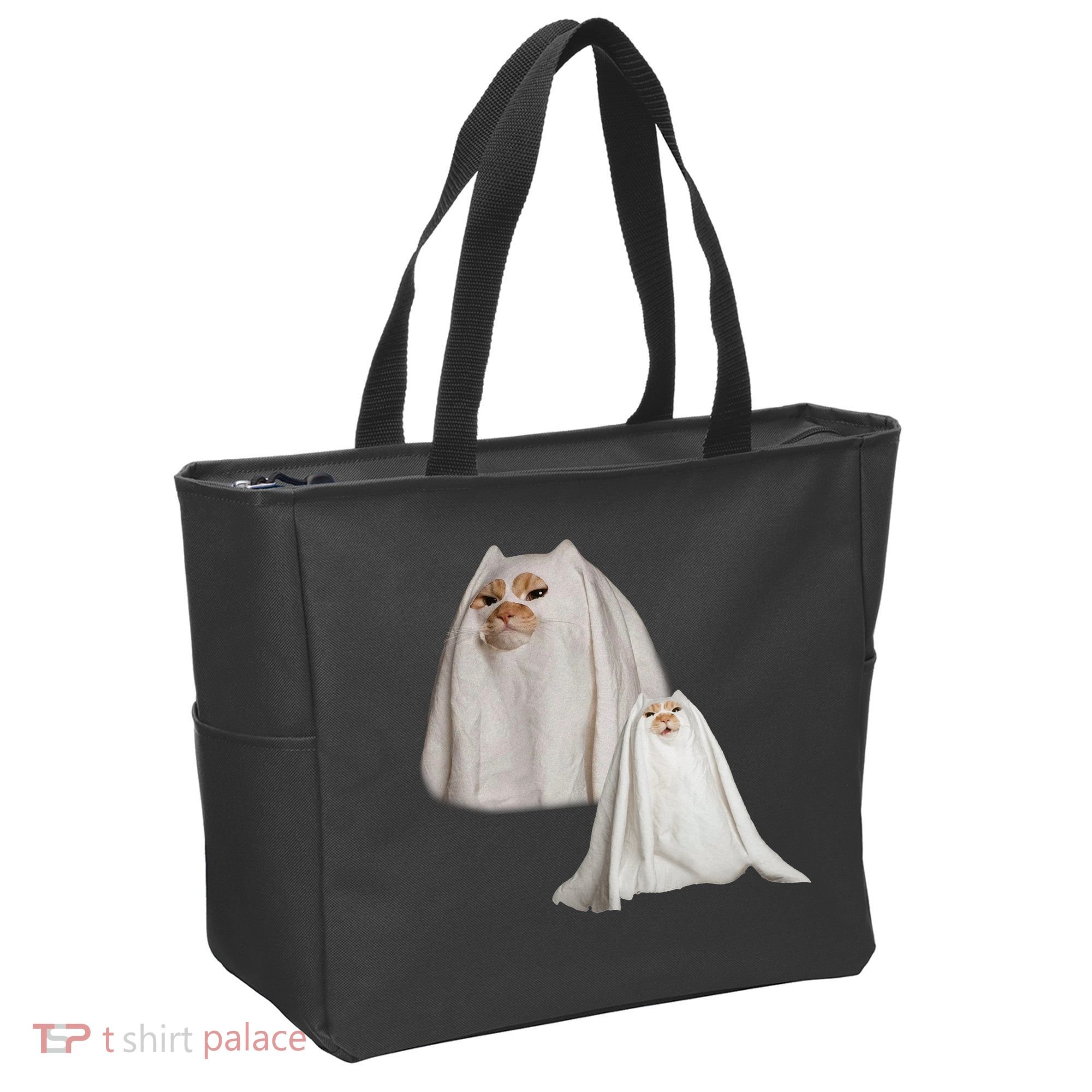Ghost Cat Meme Funny Halloween Tote Bag