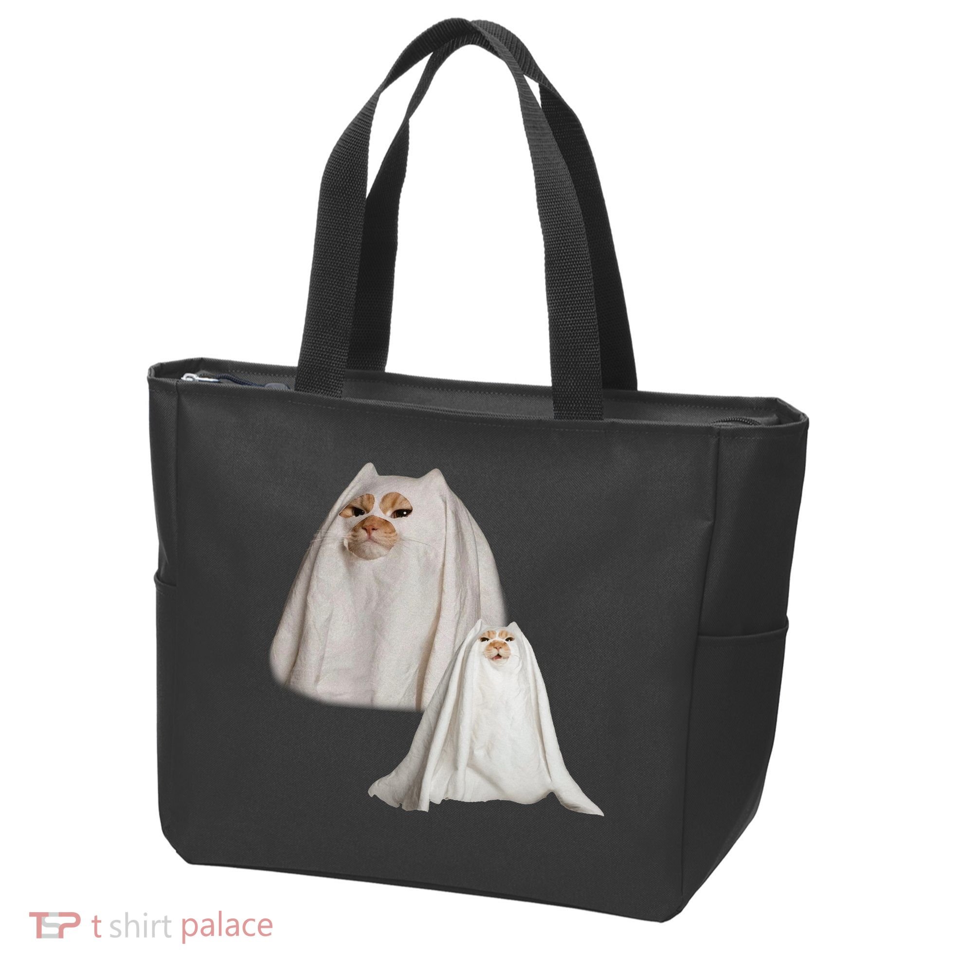 Ghost Cat Meme Funny Halloween Tote Bag
