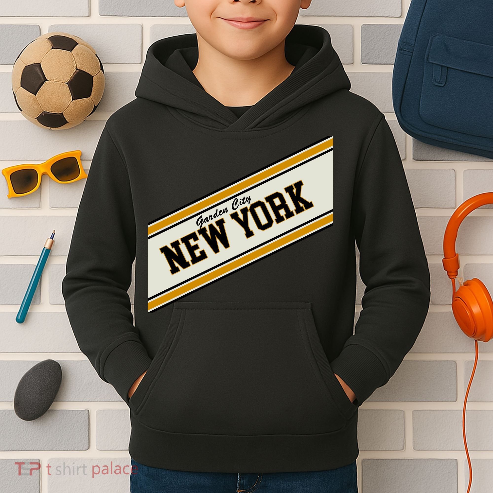 Garden City New York Varsity Logo Kids Hoodie