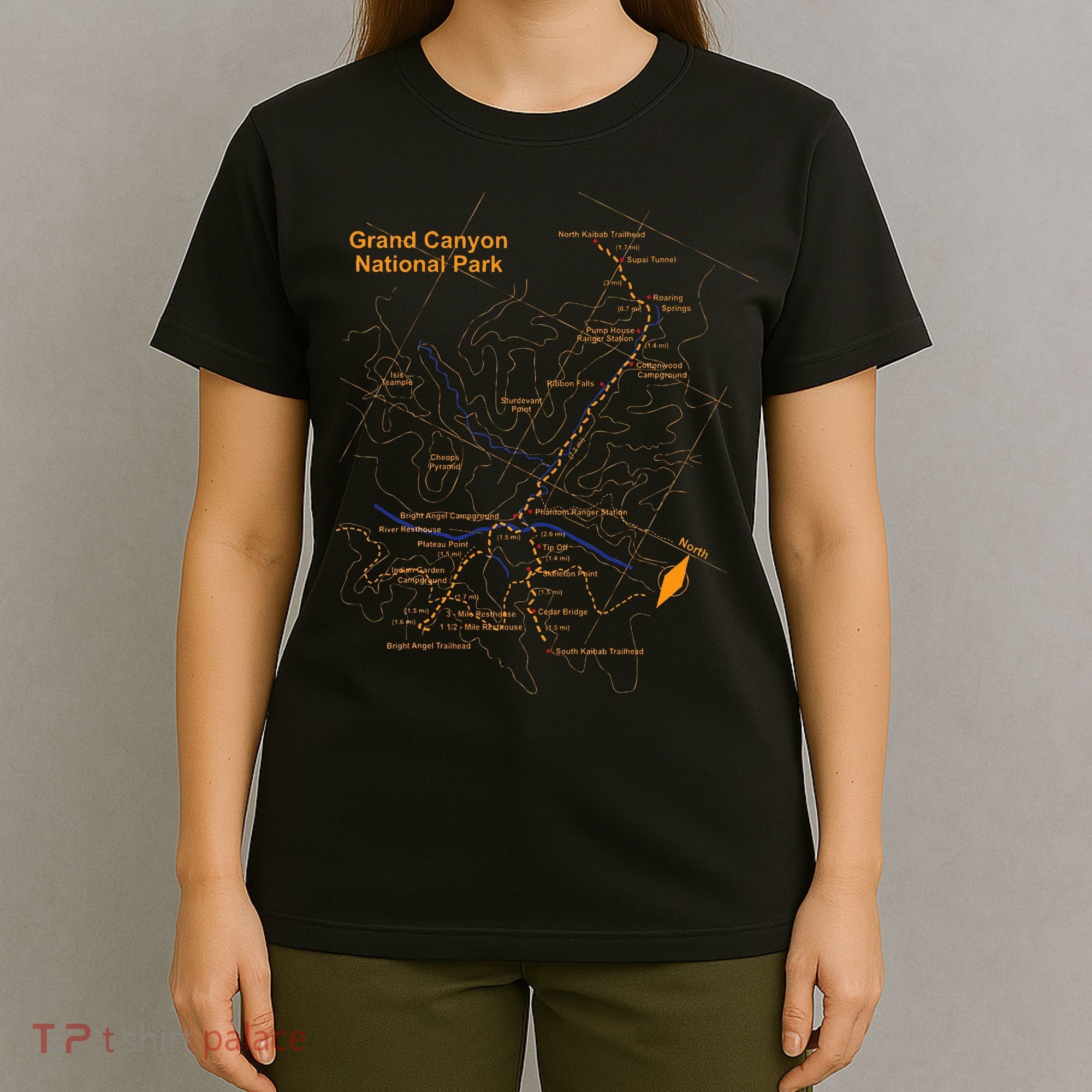 Grand Canyon National Park Trail Map Hiking Love T-Shirt
