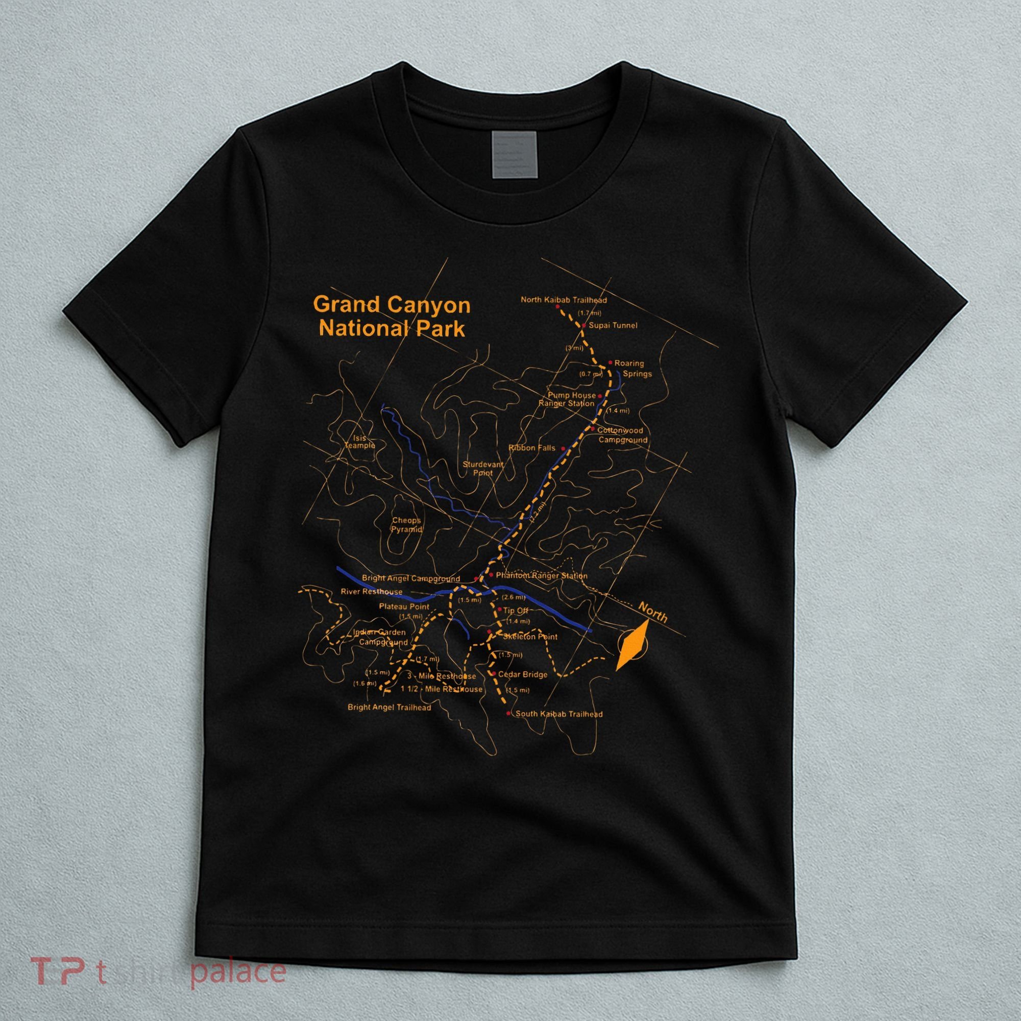 Grand Canyon National Park Trail Map Hiking Love T-Shirt