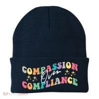Groovy Compassion Over Compliance ABA Therapy BCBA Therapist Beanie thumb 0
