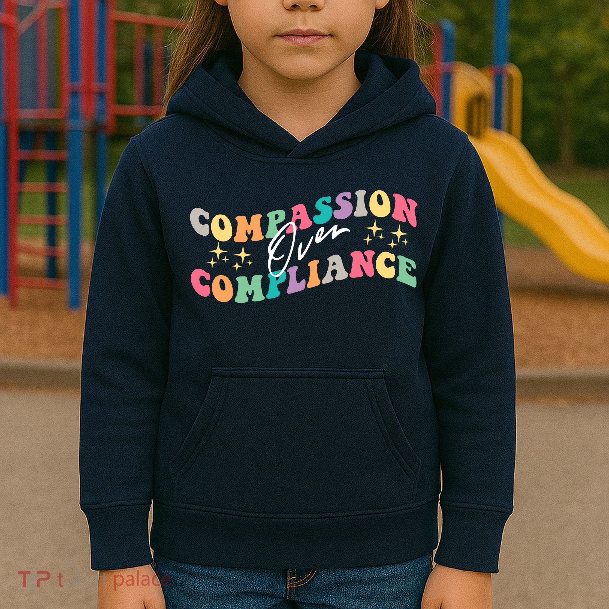 Groovy Compassion Over Compliance ABA Therapy BCBA Therapist Kids Hoodie