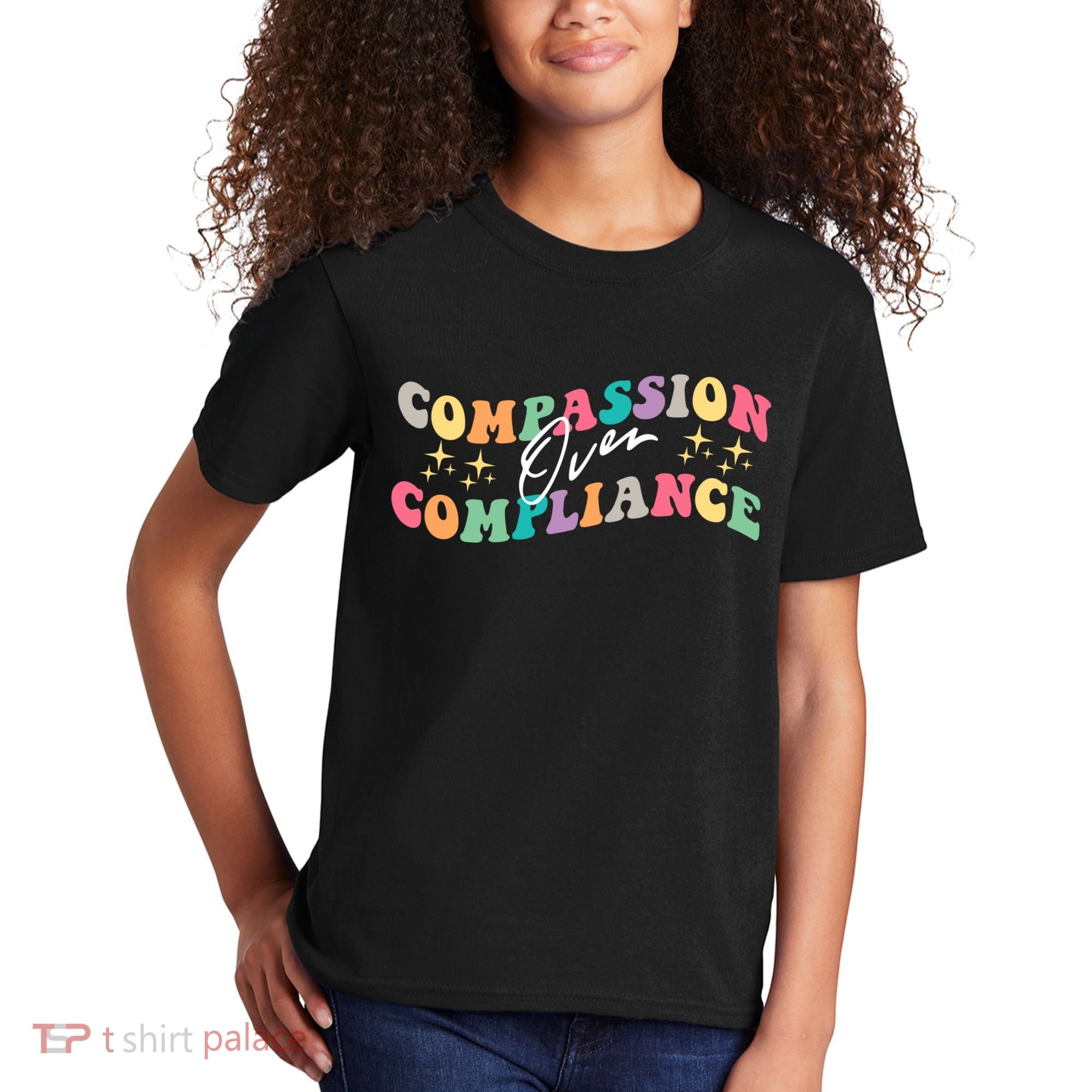 Groovy Compassion Over Compliance ABA Therapy BCBA Therapist Kids T-Shirt