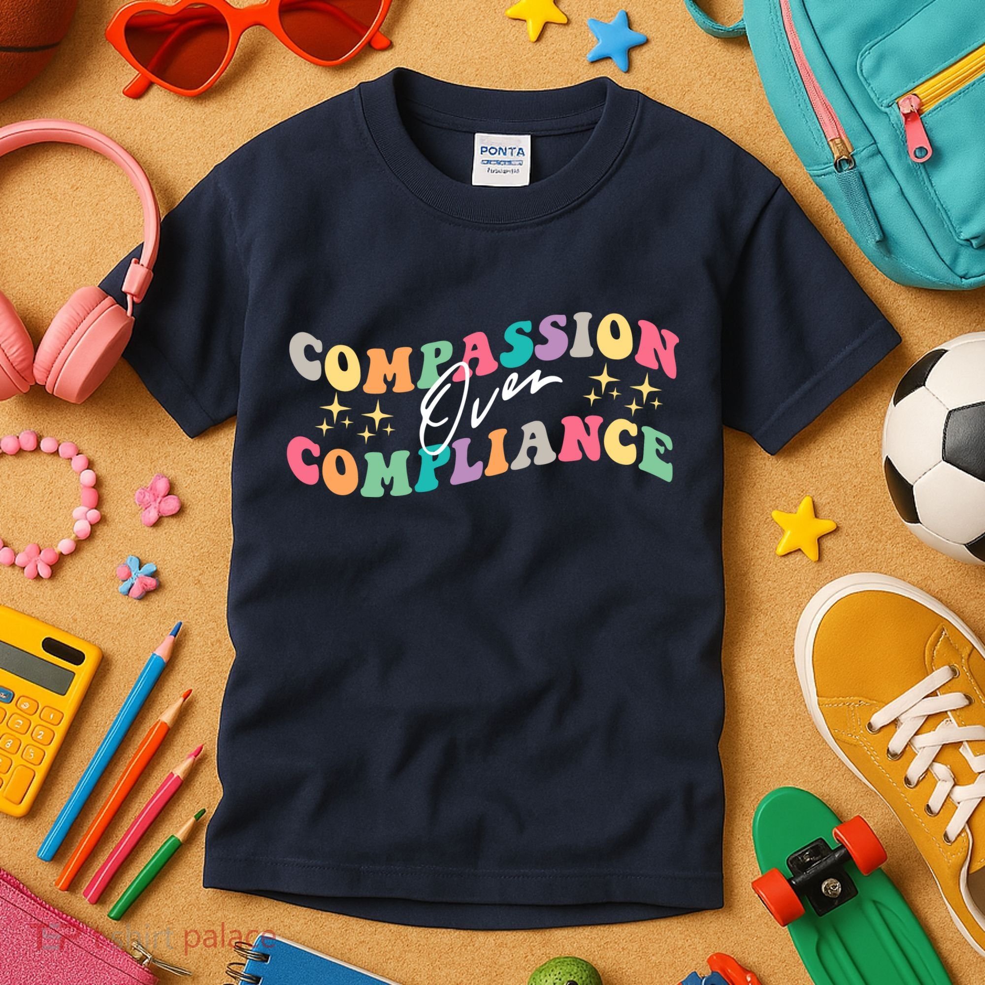 Groovy Compassion Over Compliance ABA Therapy BCBA Therapist Kids T-Shirt