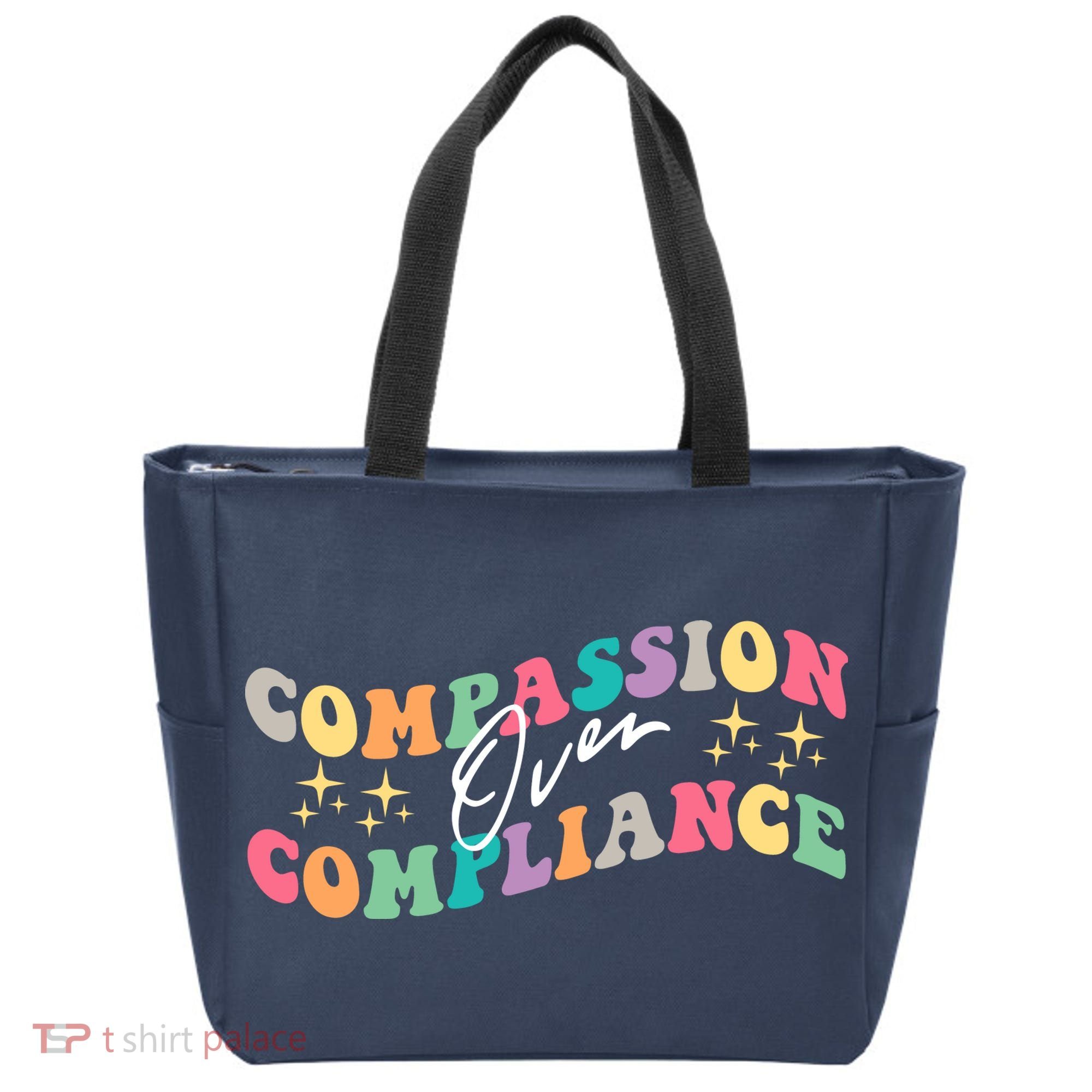 Groovy Compassion Over Compliance ABA Therapy BCBA Therapist Tote Bag