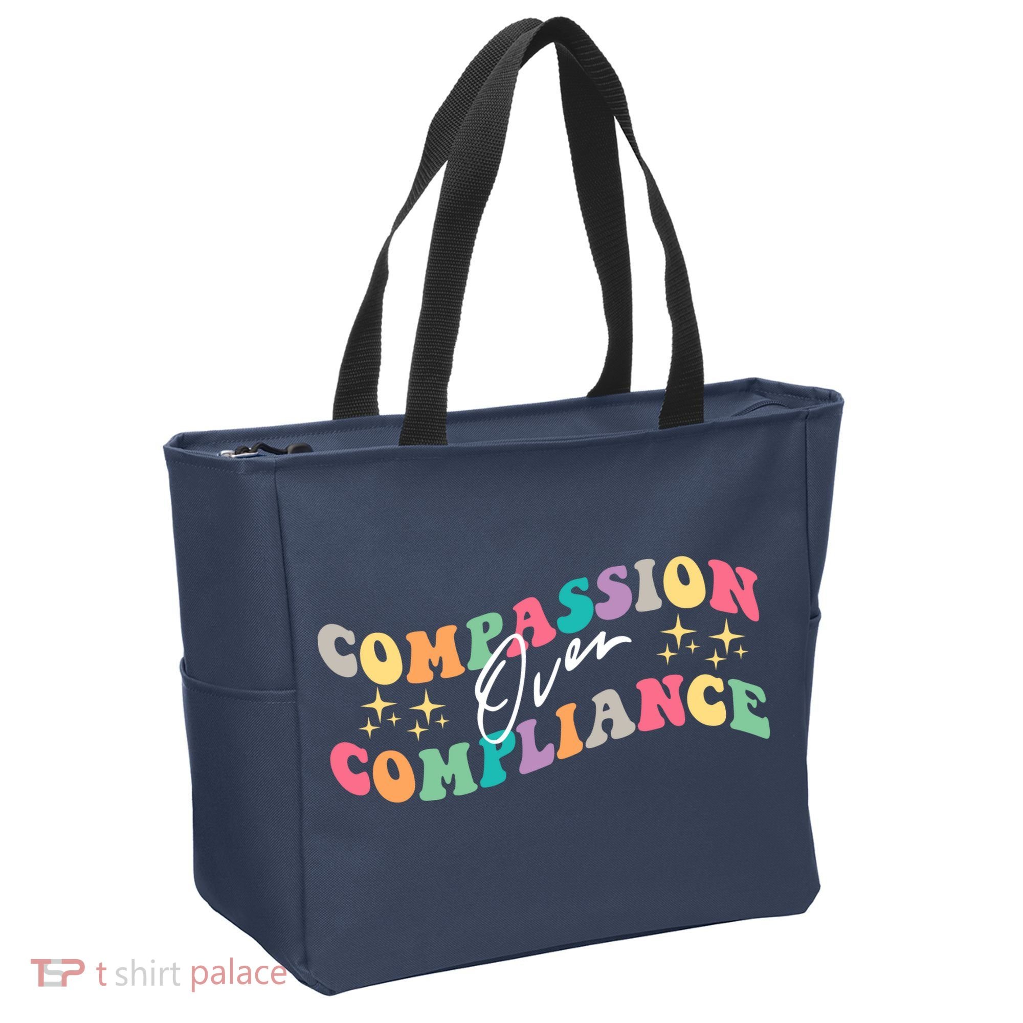 Groovy Compassion Over Compliance ABA Therapy BCBA Therapist Tote Bag