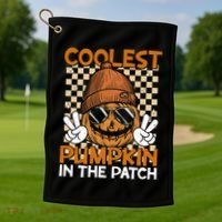 Groovy Coolest Pumpkin In The Patch Halloween Gift Golf Towel thumb 1